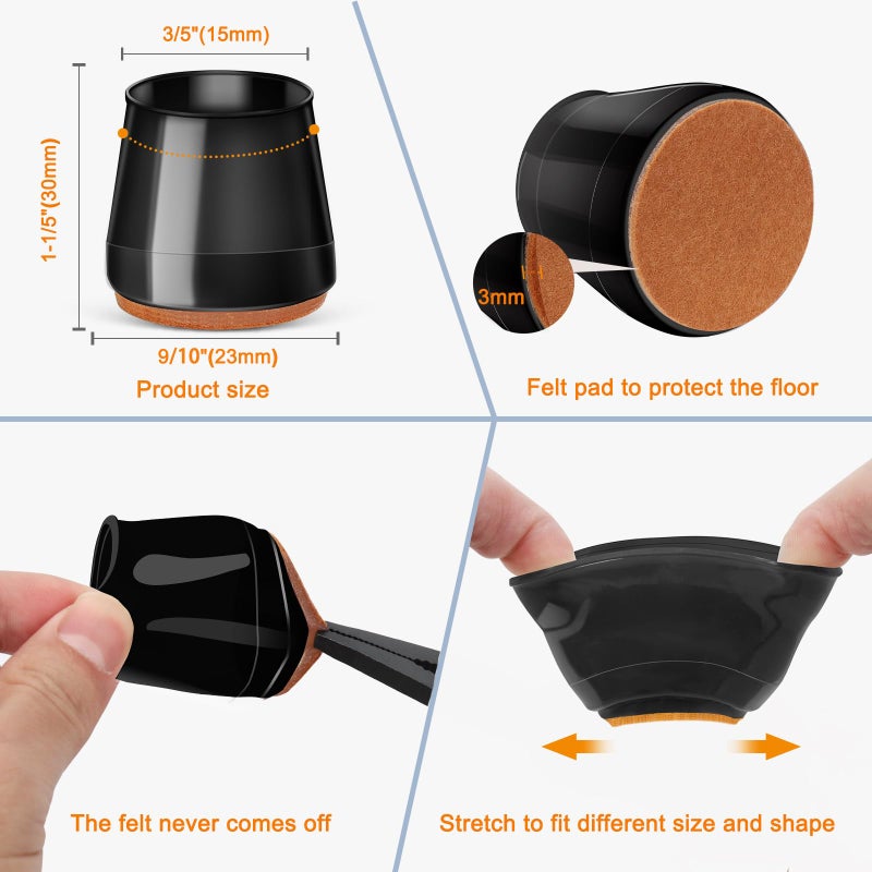 Joeyrras 36Pcs Black Silicone Chair Leg Floor Protectors,Floor Protectors for Chairs,Rubber Chair Leg Protectors for Hardwood Floors,Chair Leg Caps Chair Leg Covers for Wooden Floors(Black, XSmall) - Image 5